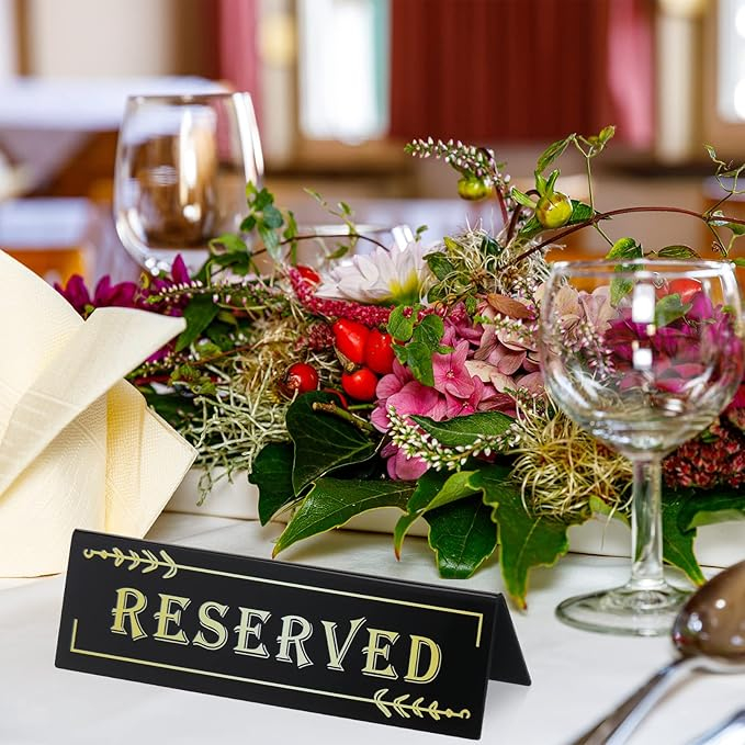 (2er Set) 15cm Acryl Reserved Tischschild Reserviert Restaurant Tisch Aufsteller - Gold / Weiss