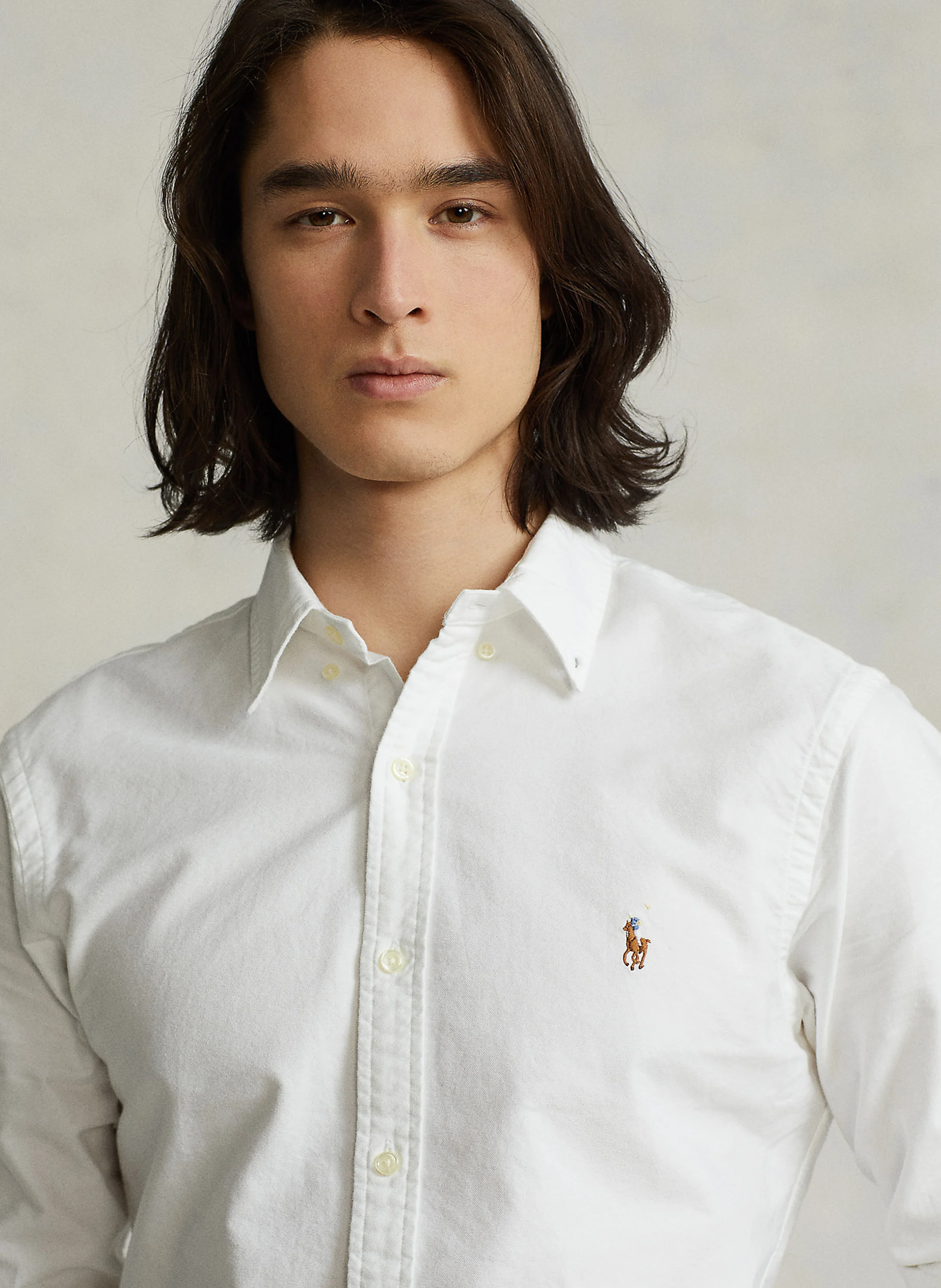 Chemise col américain slim-fit en Oxford de coton | Blanc