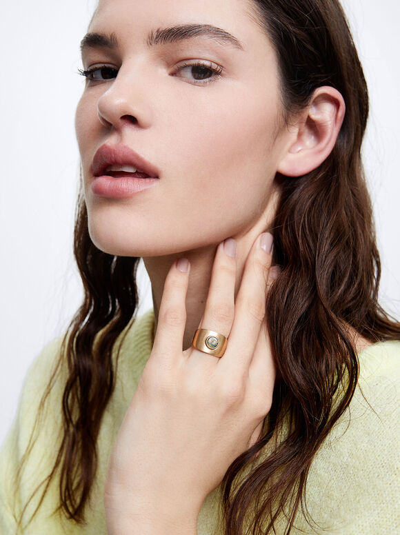 Anillo Ancho Con Resina - Blanco
