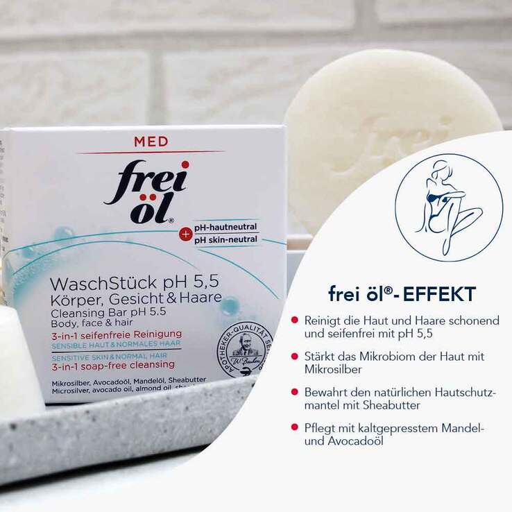 Frei Öl Waschstück pH 5,5 Körper Gesicht Haare, 90 g