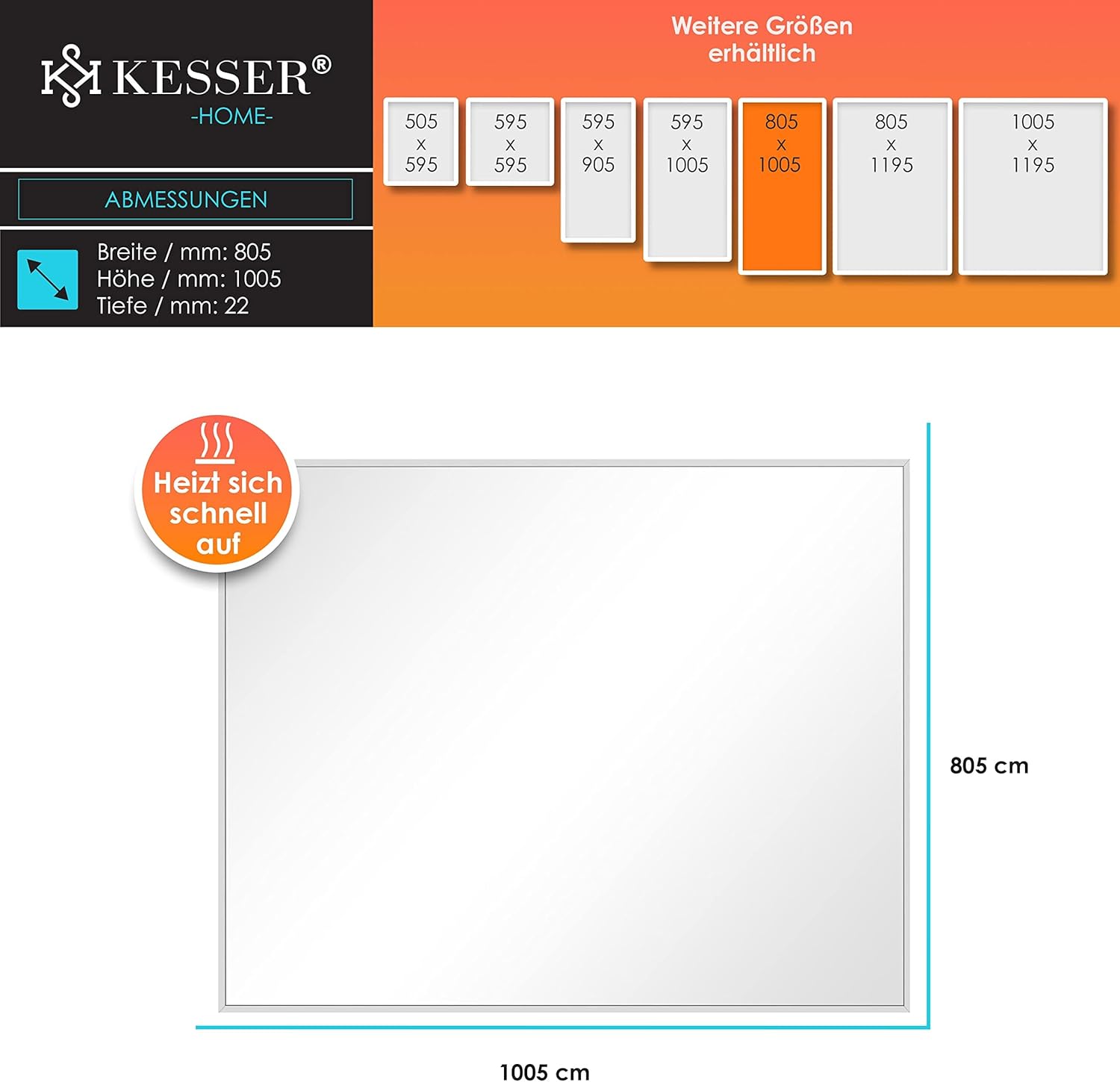 KESSER® Infrarotheizung Mit Thermostat Infrarotheizkörper Elektroheizung Infrarot Heizung Wandheizung - 28 unterschiedliche Routineprogramme, Heizkörper Heizpaneel 800W Mit Fernbedienung