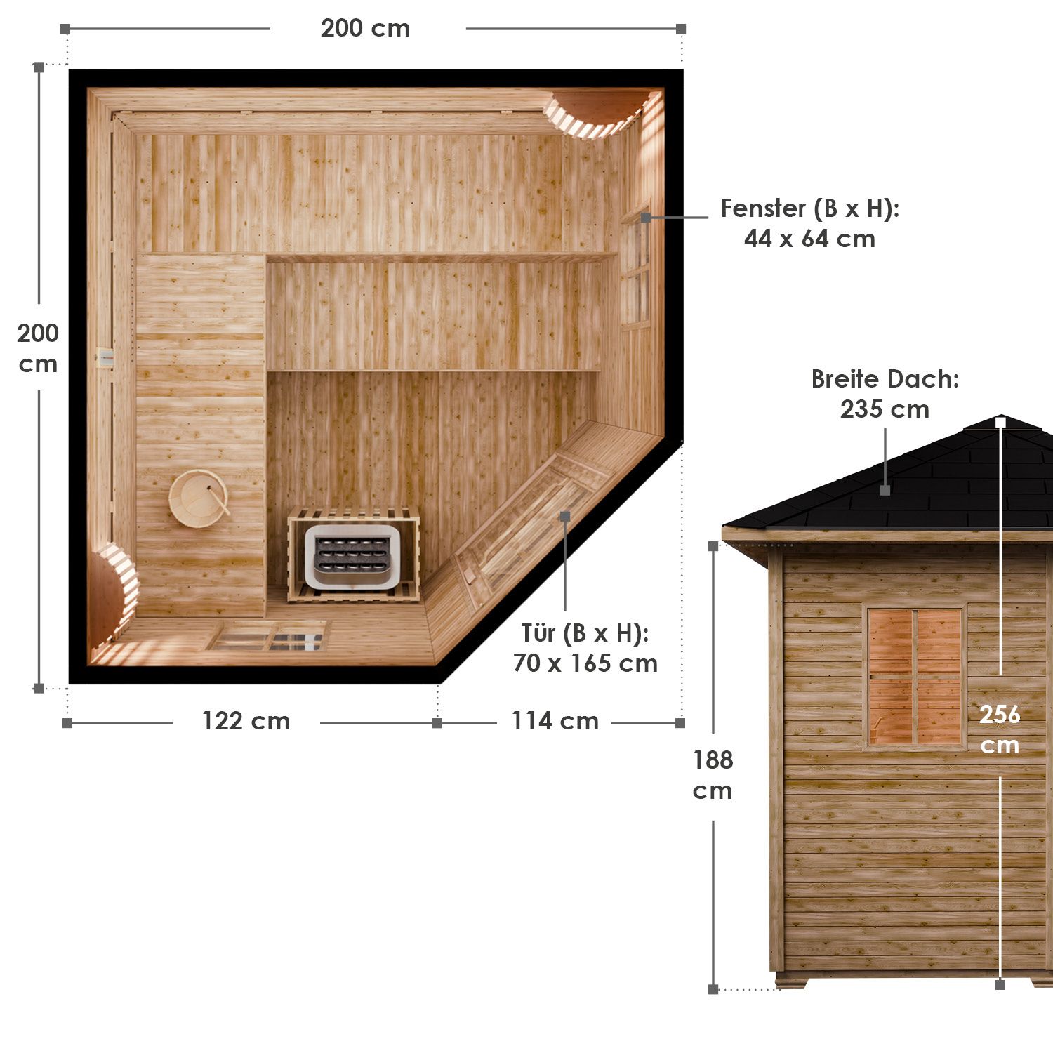 Artsauna Gartensauna Eldur mit Ofen, Licht & Zubehör – Holz Saunahaus für 4 Personen – Outdoor Sauna