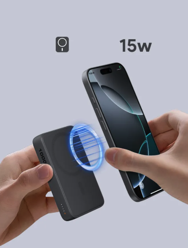 (20W) MagFusion 10000mAh Qi Wireless Powerbank Pad USB C Ladegerät mit LED Anzeige (PB-MS04 GR) - Grau