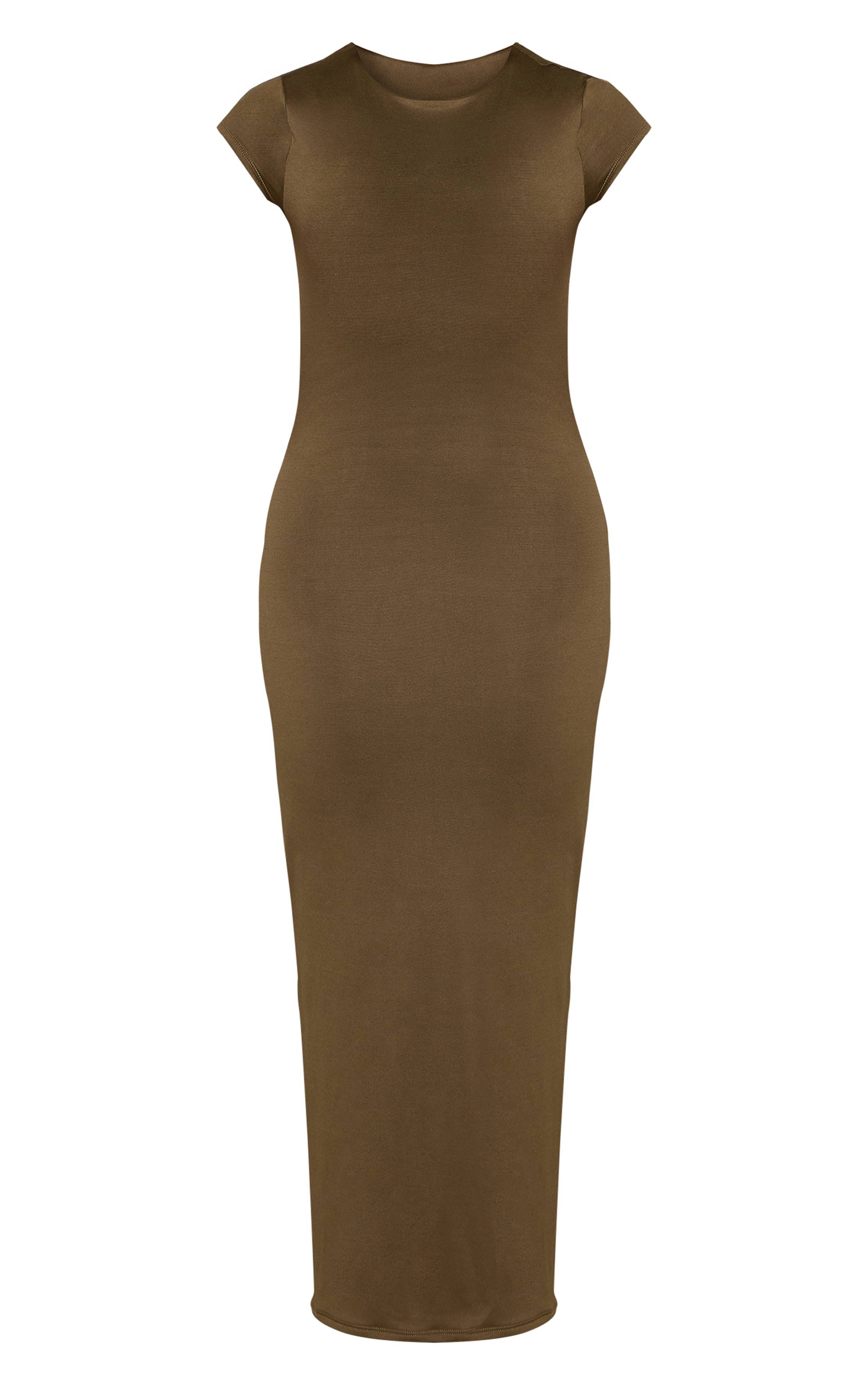Vert Olive Robe Midi Moulante À Col Rond Et Dos Découpé Shape