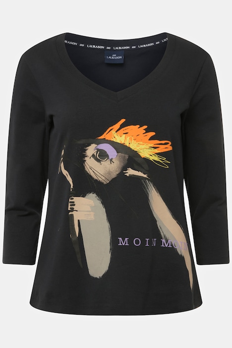 T-Shirt, Robbe, V-Ausschnitt, 3/4-Ärmel, OEKO-TEX