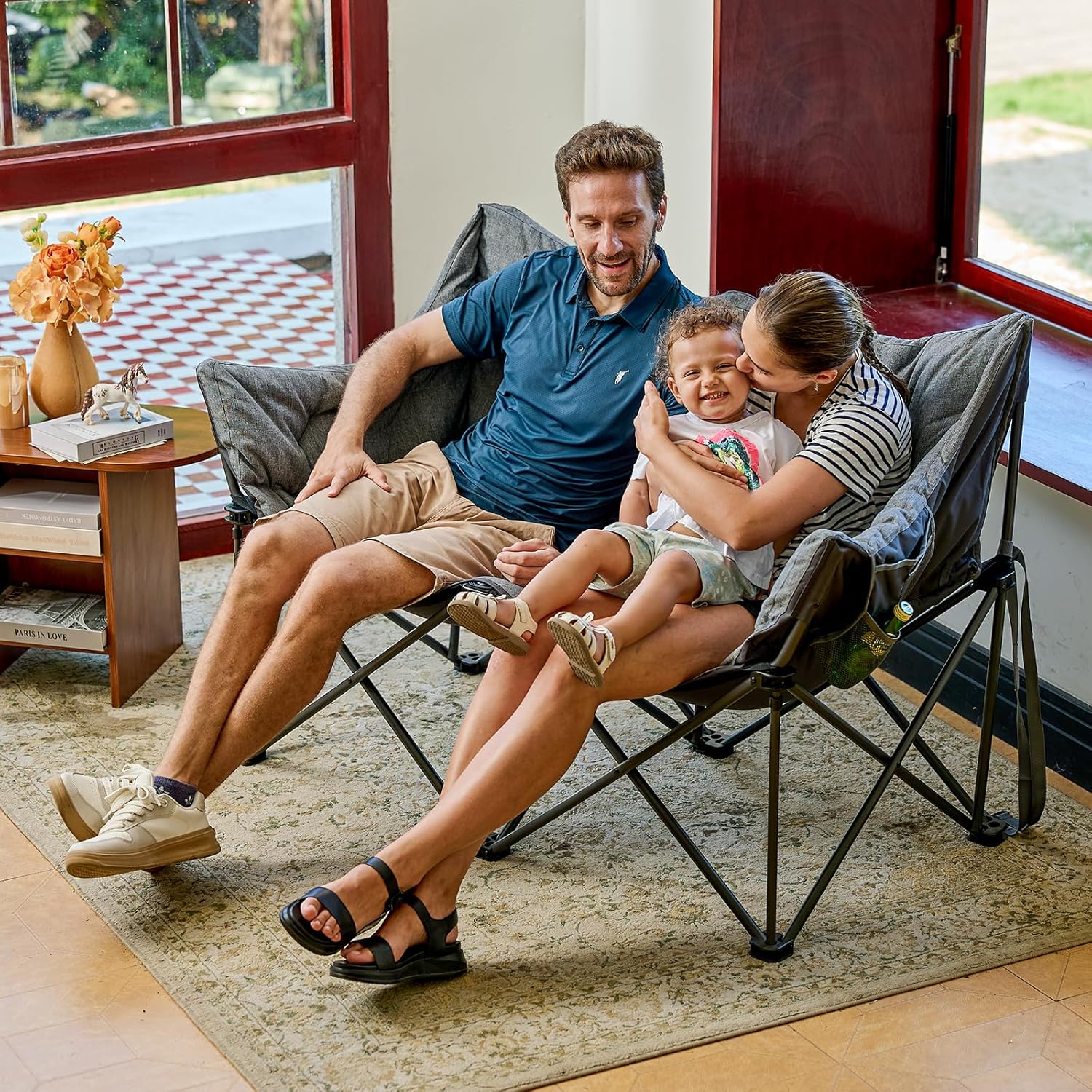 EVER ADVANCED Campingstuhl Faltbar 145cm Breit für 2 Personen Faltsofa 400KG Belastbar, Campingsofa Dick Gepolstert Klappstuhl 2 Sitzer Hohe Lehne Extra Breit für Outdoor Garten Balkon Indoor
