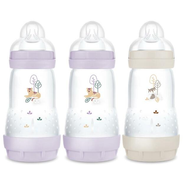 Lot de 3 biberons anti colique 260mL 2-12 mois Planet Love - Lilas - MAM