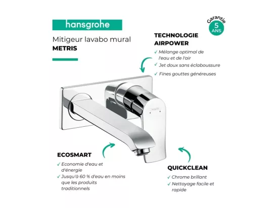 Lot de 2 mitigeurs lavabo encastré HANSGROHE Metris 225, mécanique
