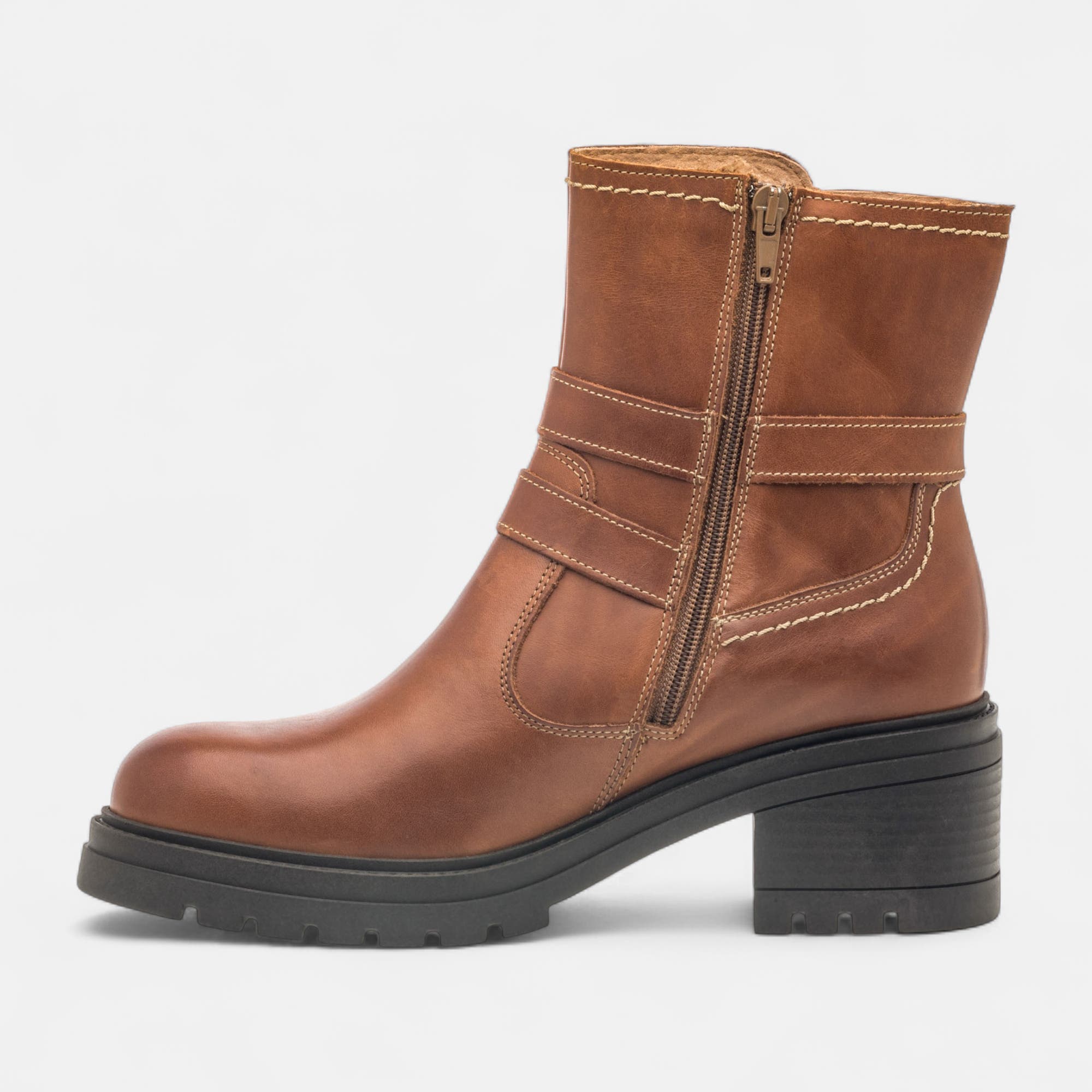 Boots à talon Femme en cuir cognac
