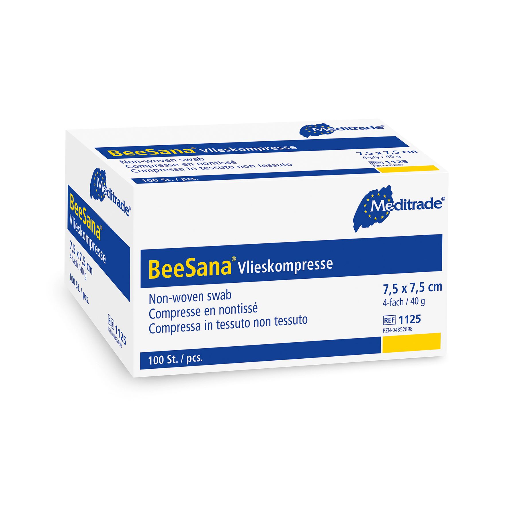 BeeSana® Vlieskompresse, unsteril, 6-fach, 30 g, 10 x 10 cm