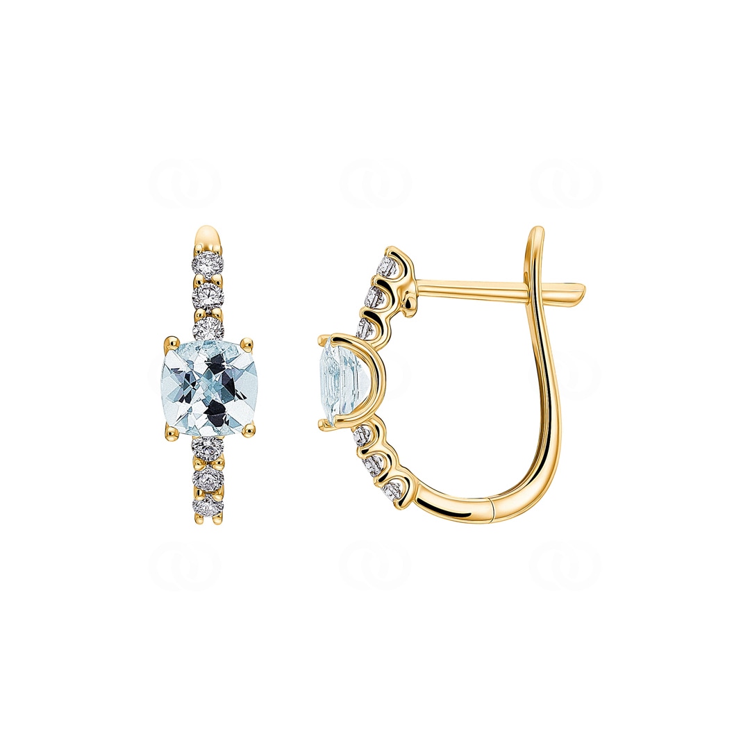 Kreolen 750/18 K Gelbgold mit Aquamarin & Diamanten 0.20 ct H/si