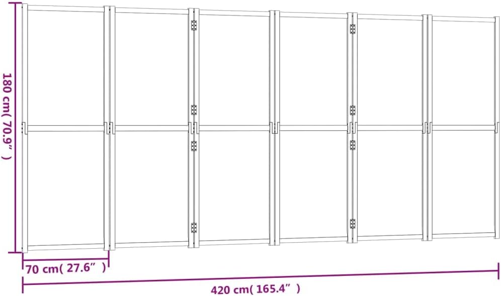 6-Panel Cream White Room Divider, 420x180 cm Solid Acacia Wood & Textilene Privacy Screen for Indoor Outdoor Spaces, Foldable Freestanding Partition Wall