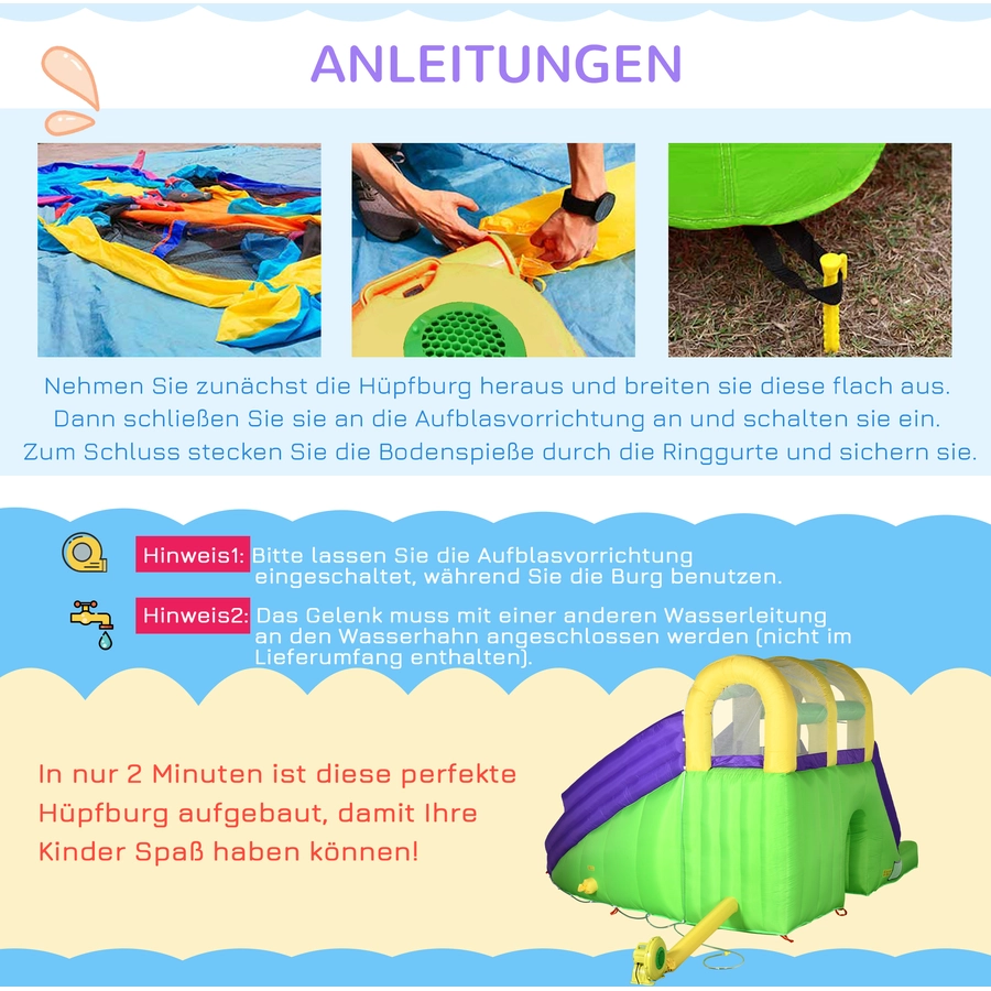 Outsunny Hüpfburg mit Wasserpistole bunt