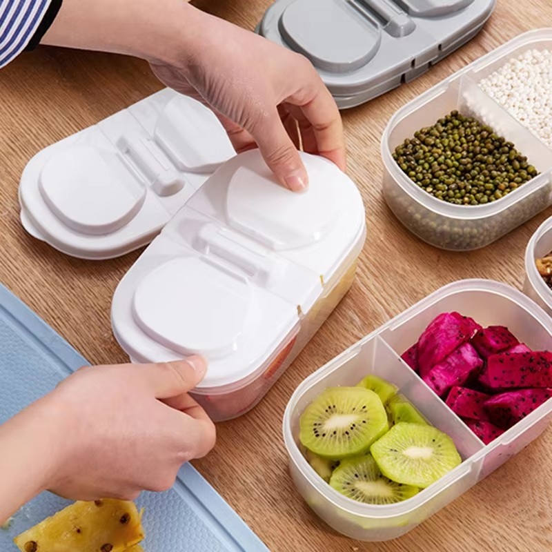 (600ml) 2-fach Vorrats Aufbewahrungs Behälter Lunchbox Frischhalte Dose Lebensmittel Snack Organizer mit Deckel  - Transparent
