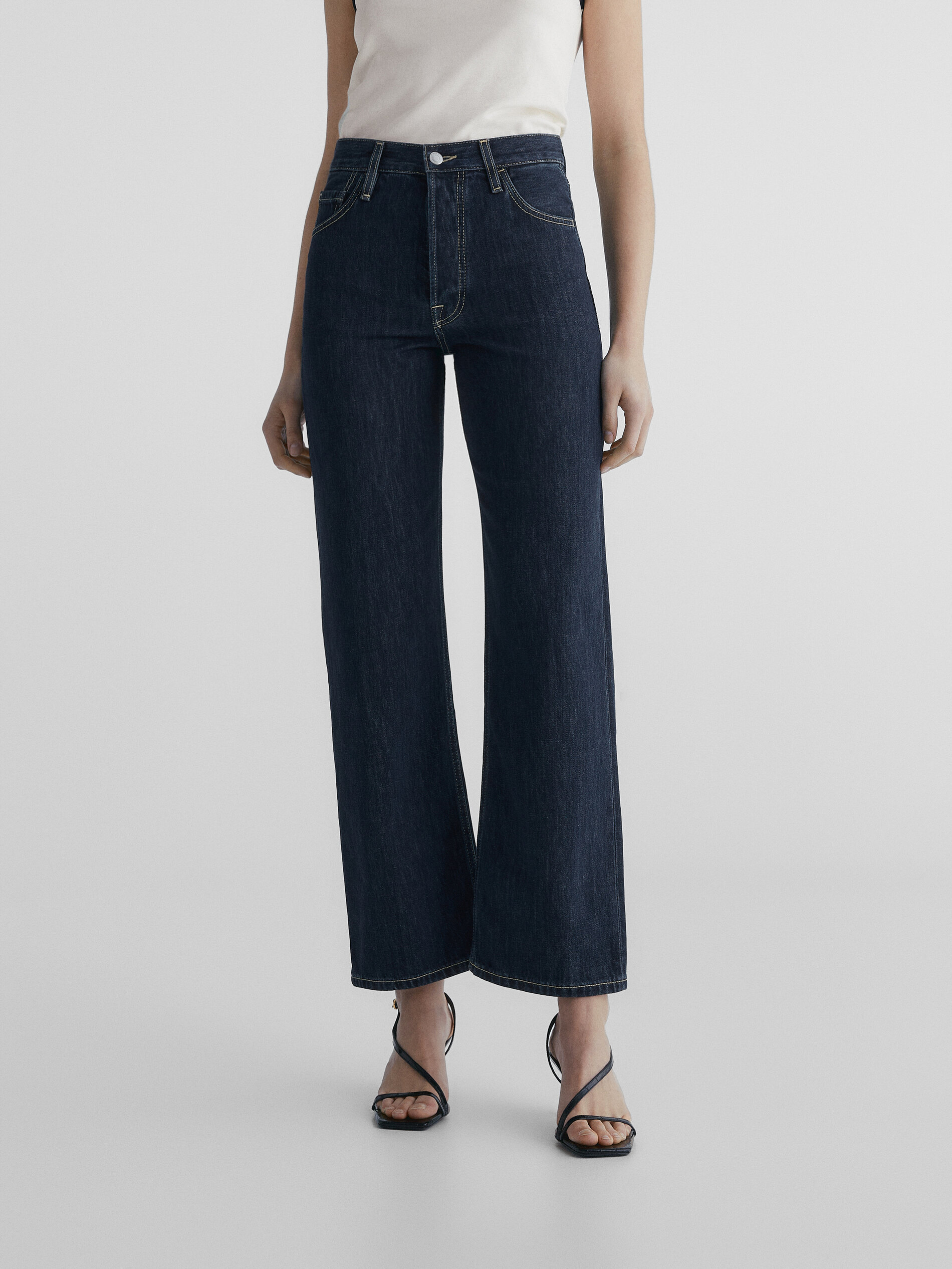Calça jeans reta de cintura alta - AZUL ESCURO