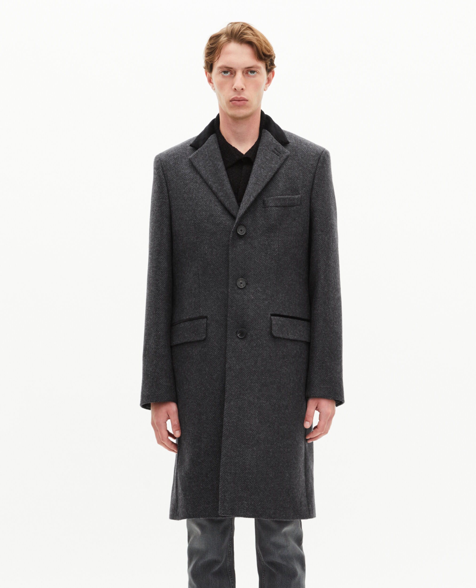 Manteau long en laine gris anthracite
