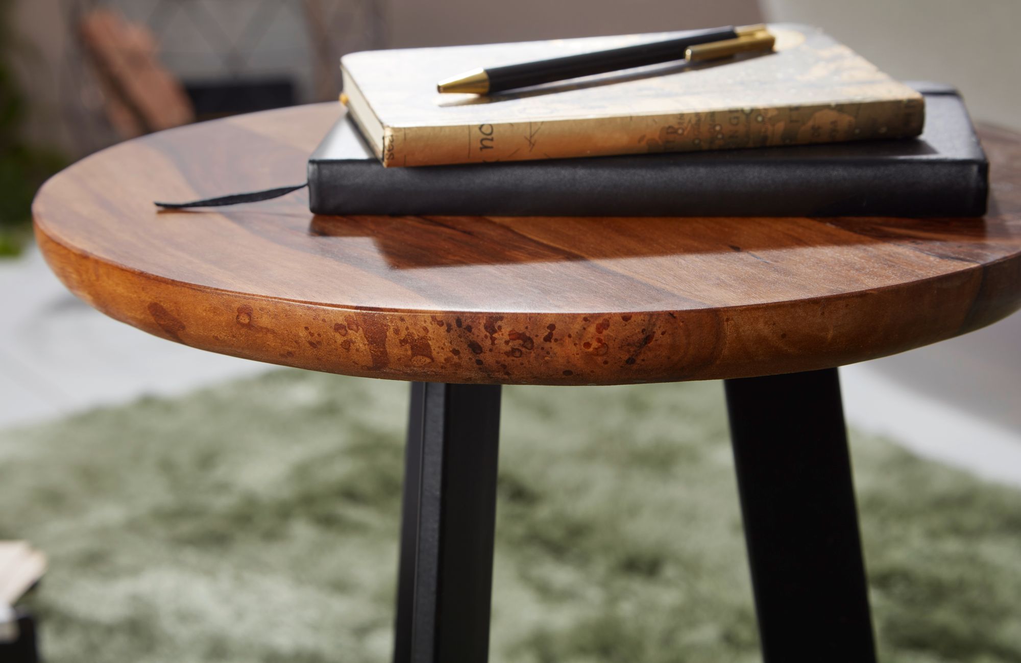 FineBuy Beistelltische 2-teilig Sheesham Metall Holz-Satztisch Industrial Hocker