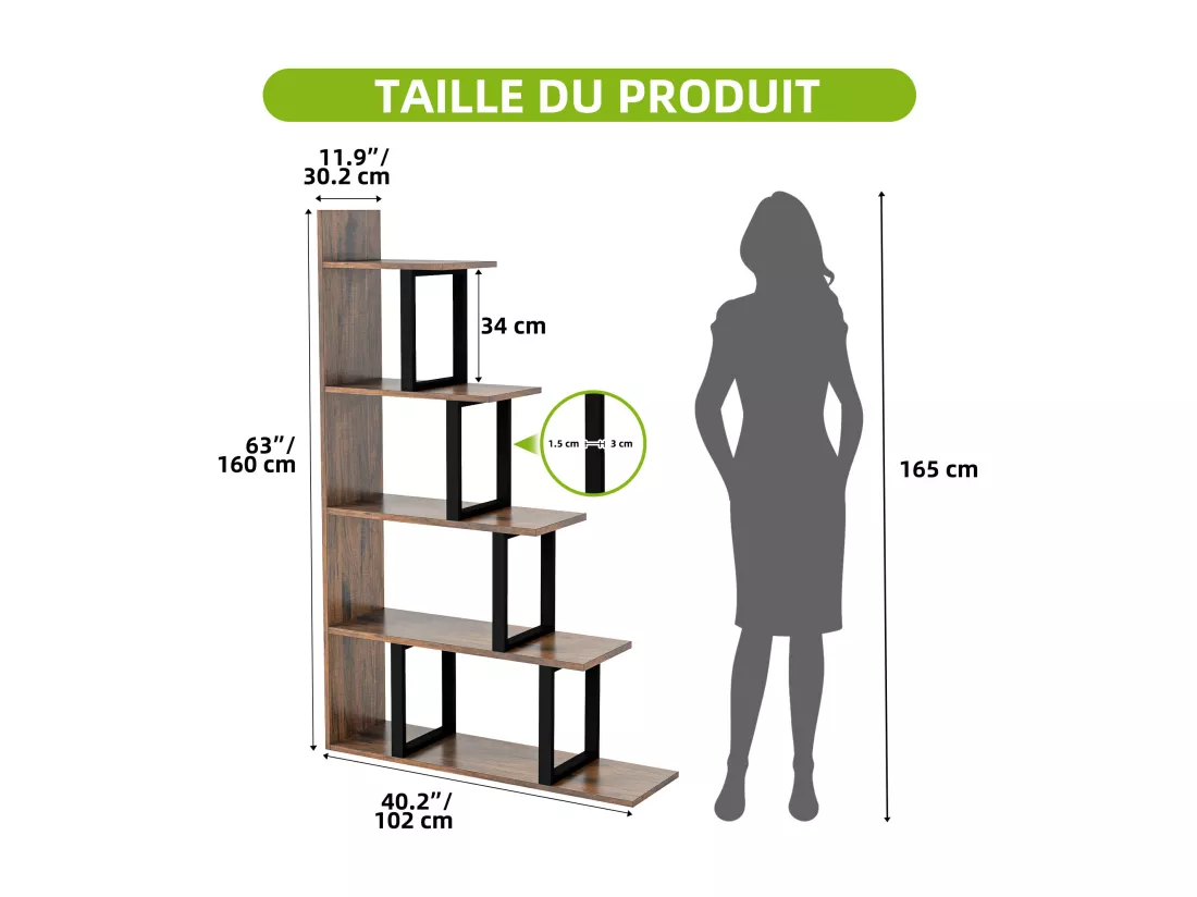 YITAHOME Bibliothèque à 5 étagères, en forme de L, étagère de rangement polyvalente, noir