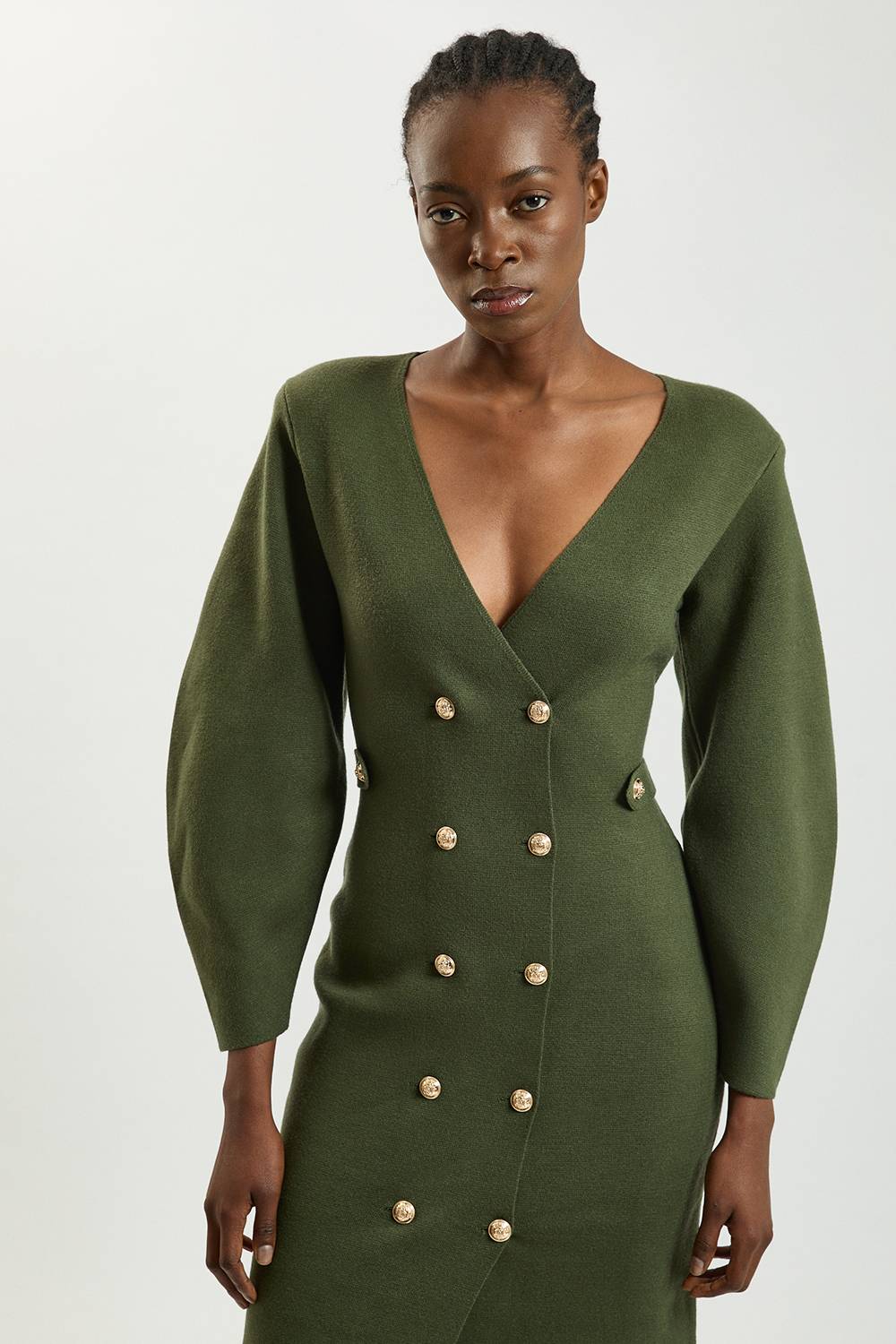 KarenMillen Robe Tricotée Cintrée À Double Boutonnage D'inspiration Militaire Aspect Laine