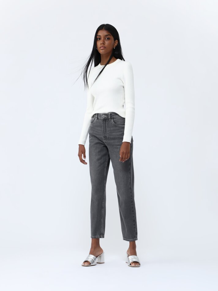 Calça jeans estilo Mom Fit - Cinza Azulado