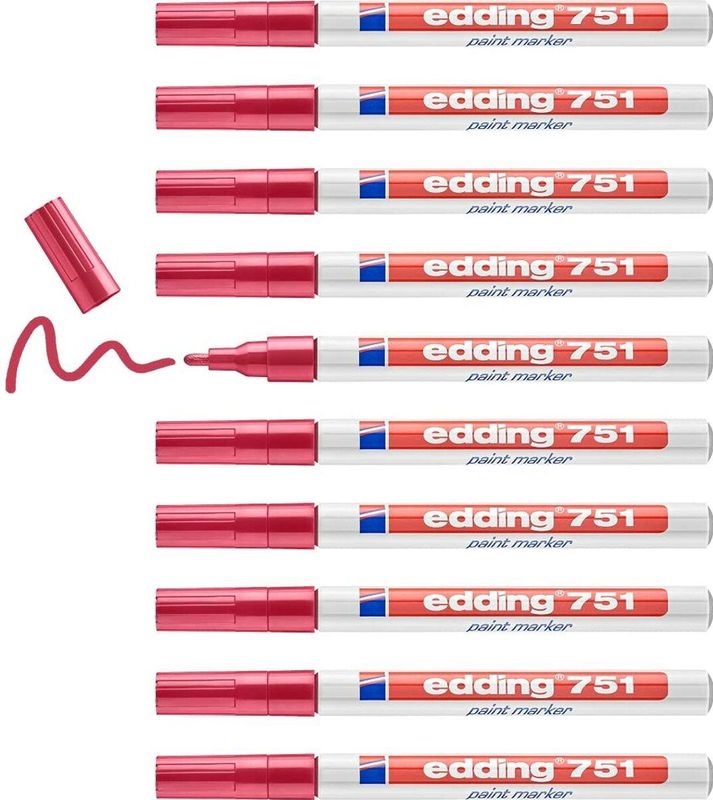 Edding 751 - Lakmarker - Rood - 1 - 2 mm - Pak van 10 stuks