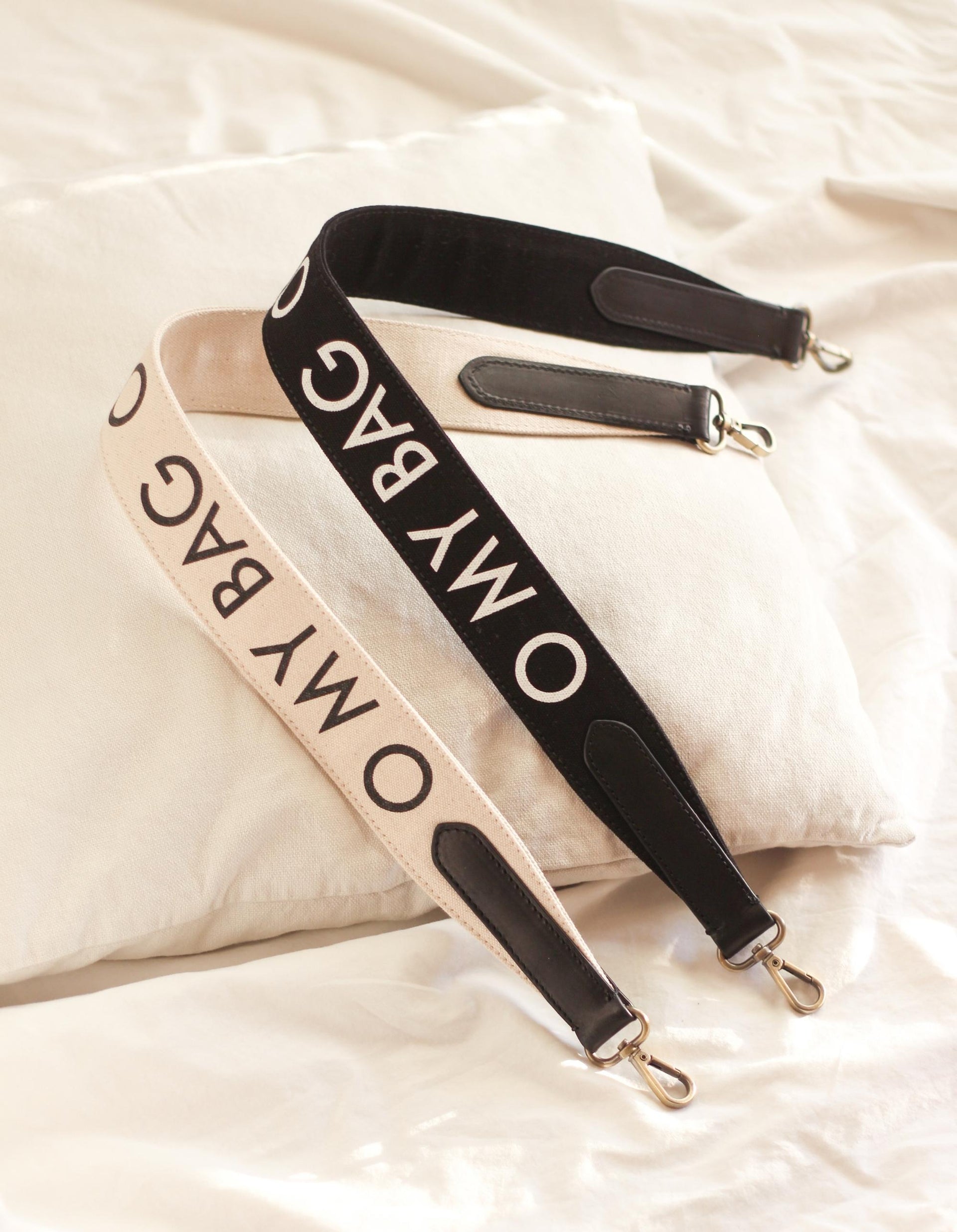 Shoulder Canvas Logo Strap - White & Black Classic Leather