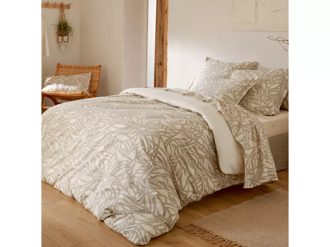 Drap plat 180x290 cm coton lavé SÉRÉNA géométrique Beige écru