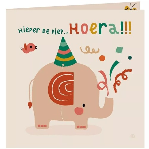 By bora verjaardagskaart met envelop - olifant