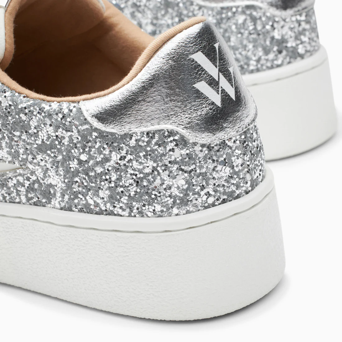 Sneakers-Baskets éclair Elise argent pailleté à lacets