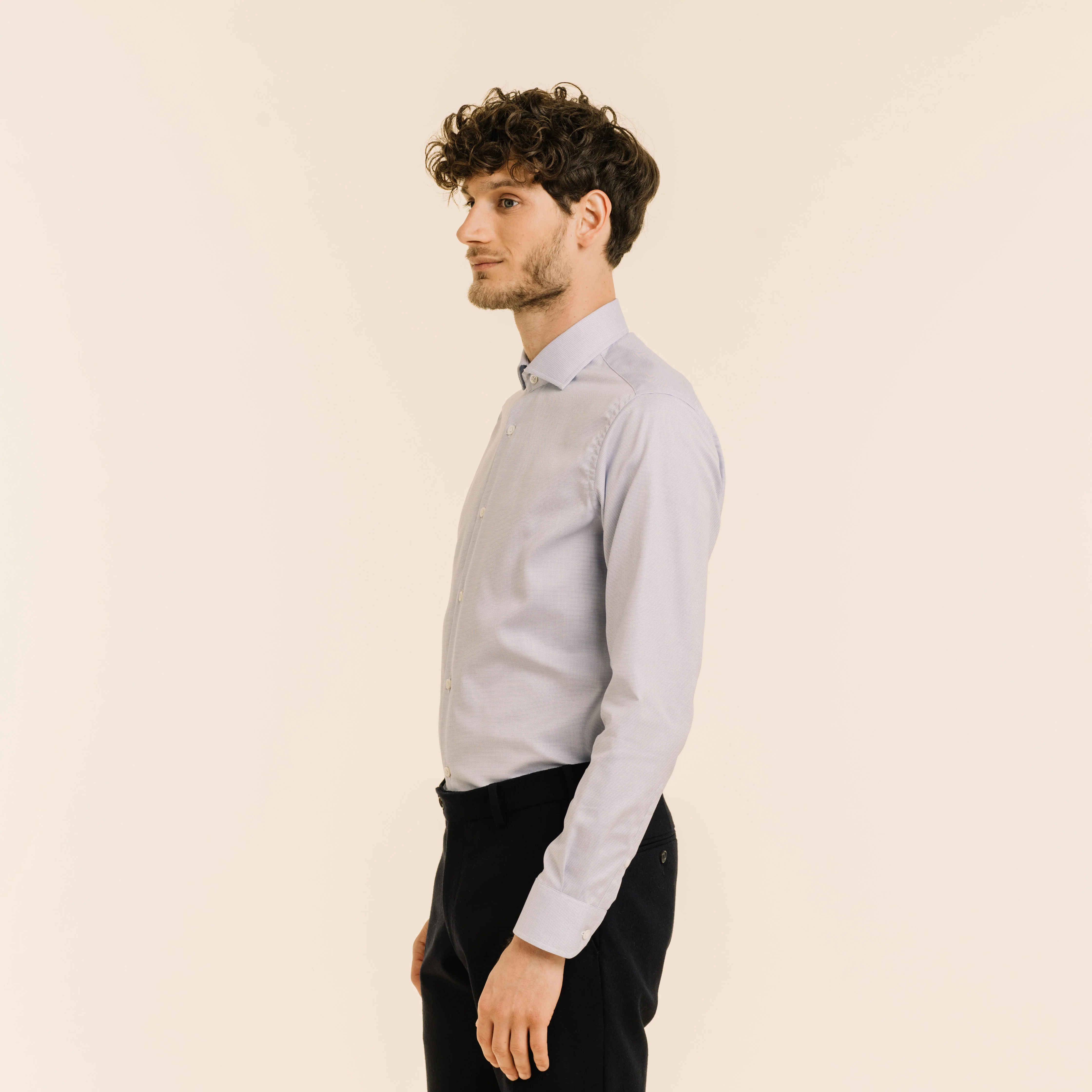 Premium fitted shirt in blue double-twisted flea-foot oxford