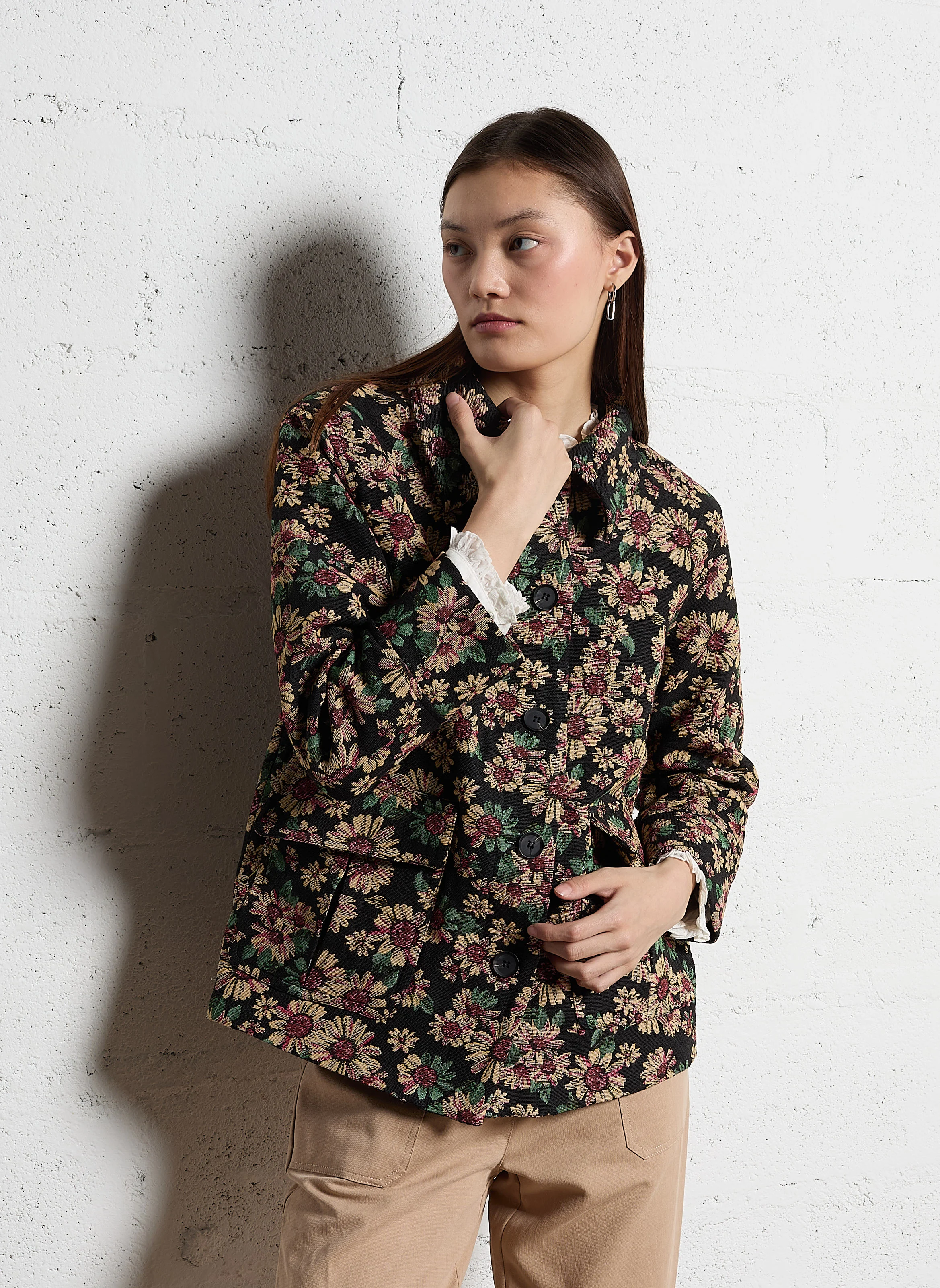 Veste col classique jacquard floral | Multicolore