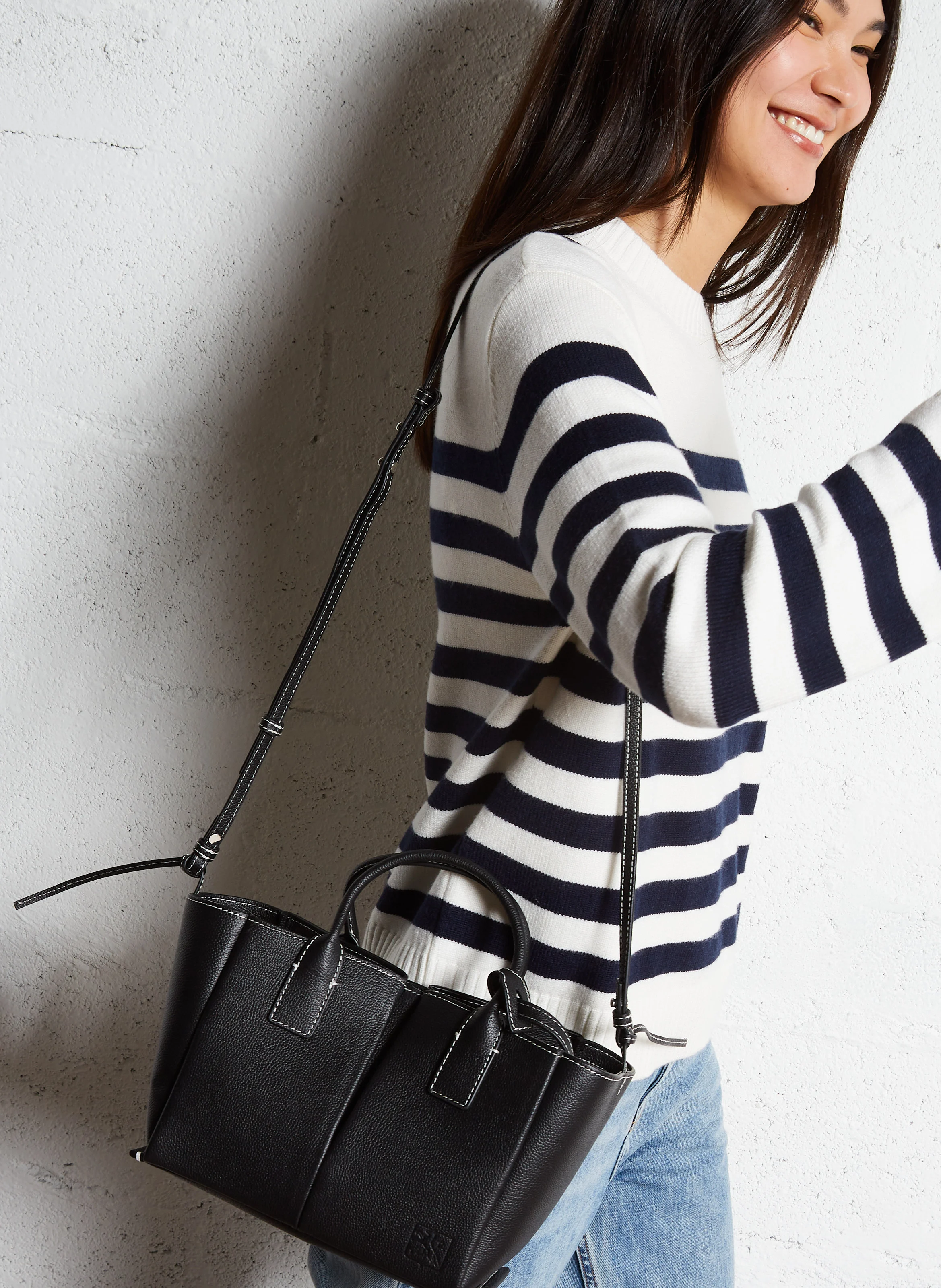 ELENA - Petit sac cabas en cuir de vachette | Noir