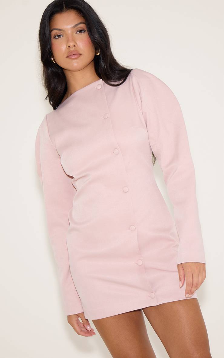 Rose Pâle Robe Mini Tissée À Encolure Bardot Avec Détails Boutonnés