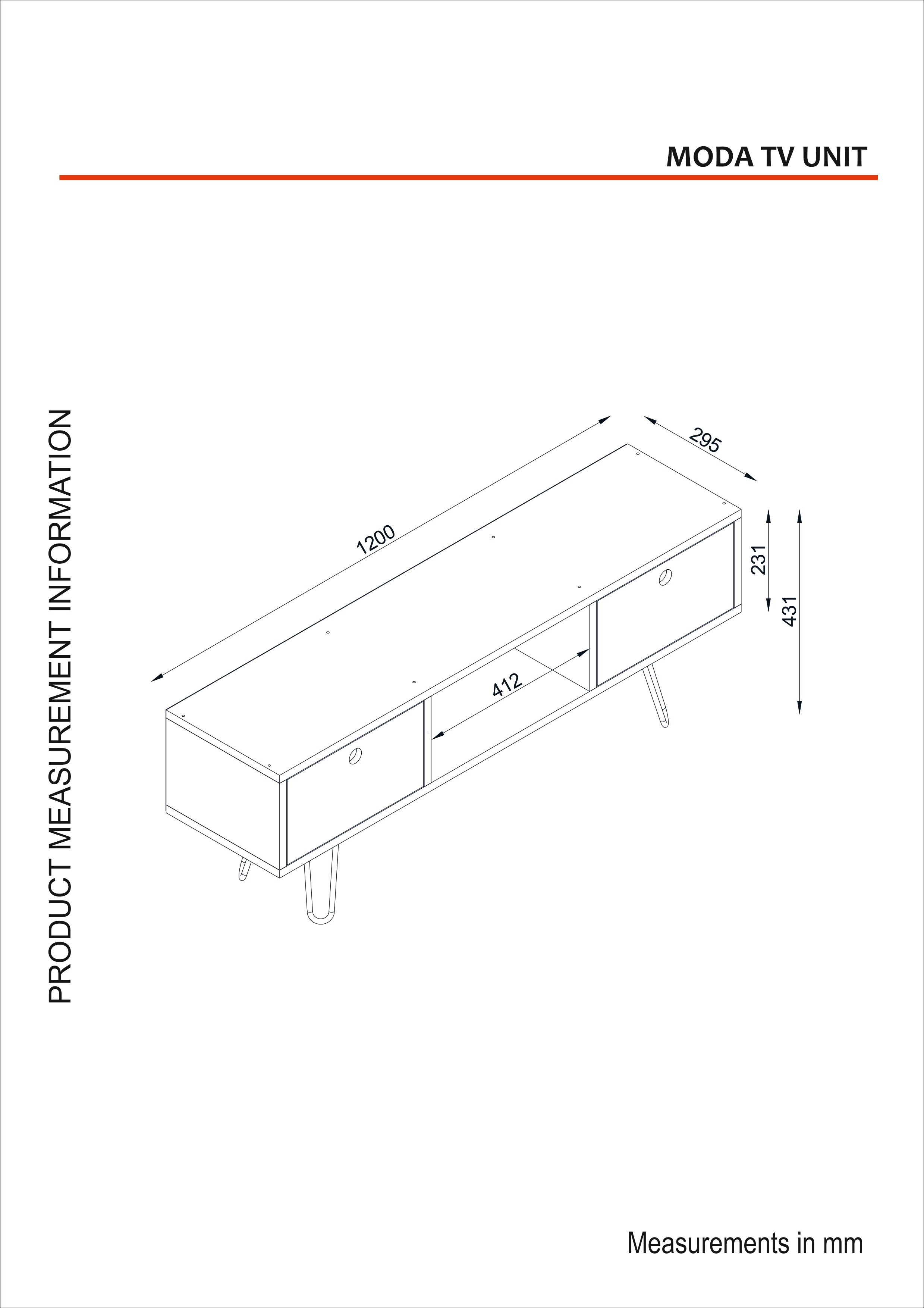 TV Lowboard Moda mit Metallfüße Weiß