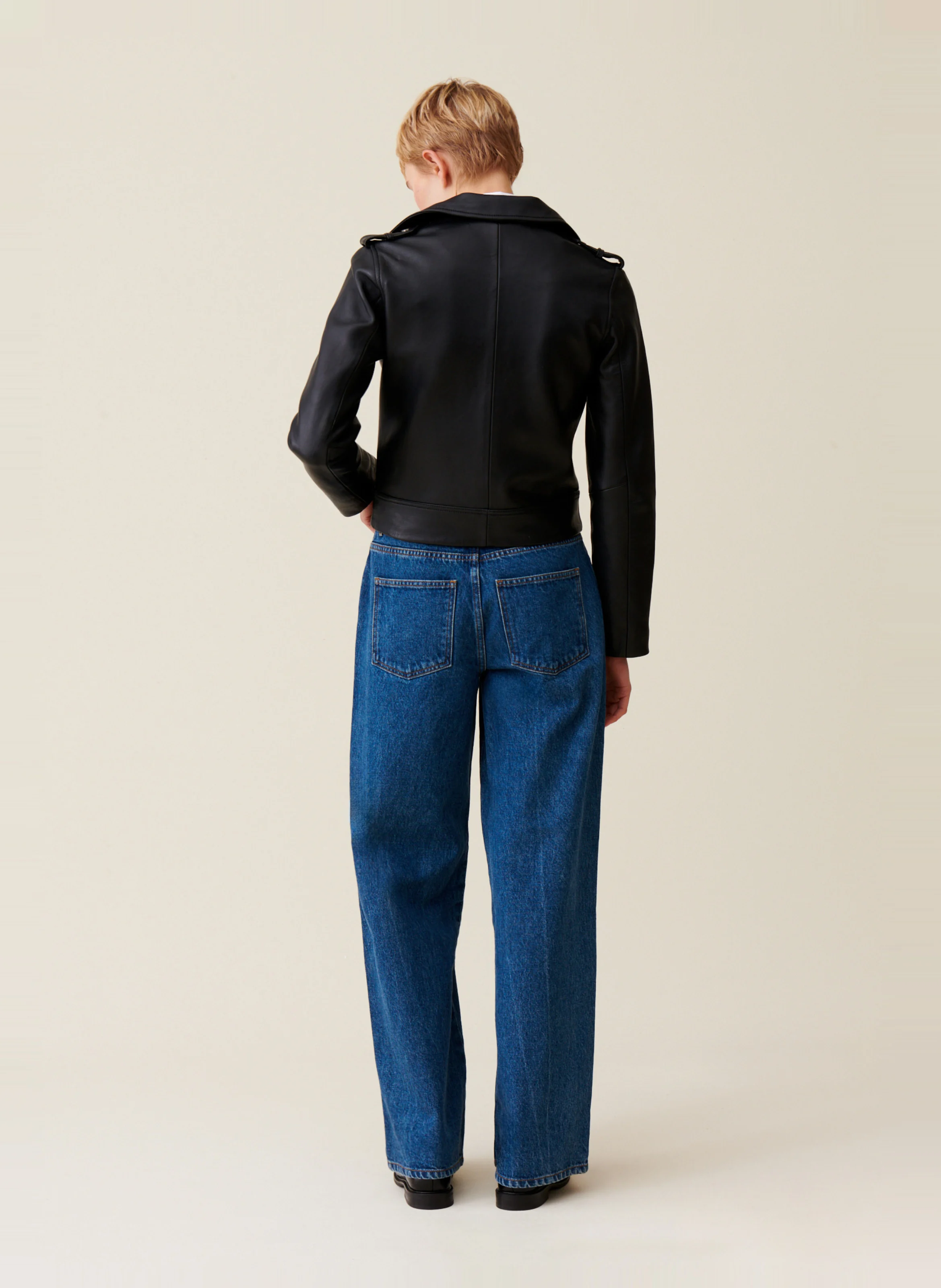 Veste en cuir ajustée | Noir