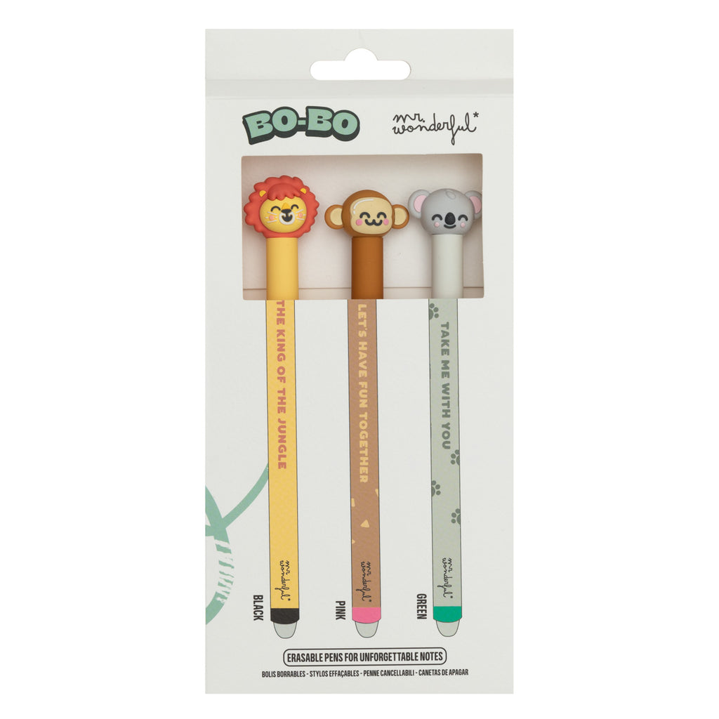 Conjunto 3 Canetas de Apagar - Leão, Macaco e Koala