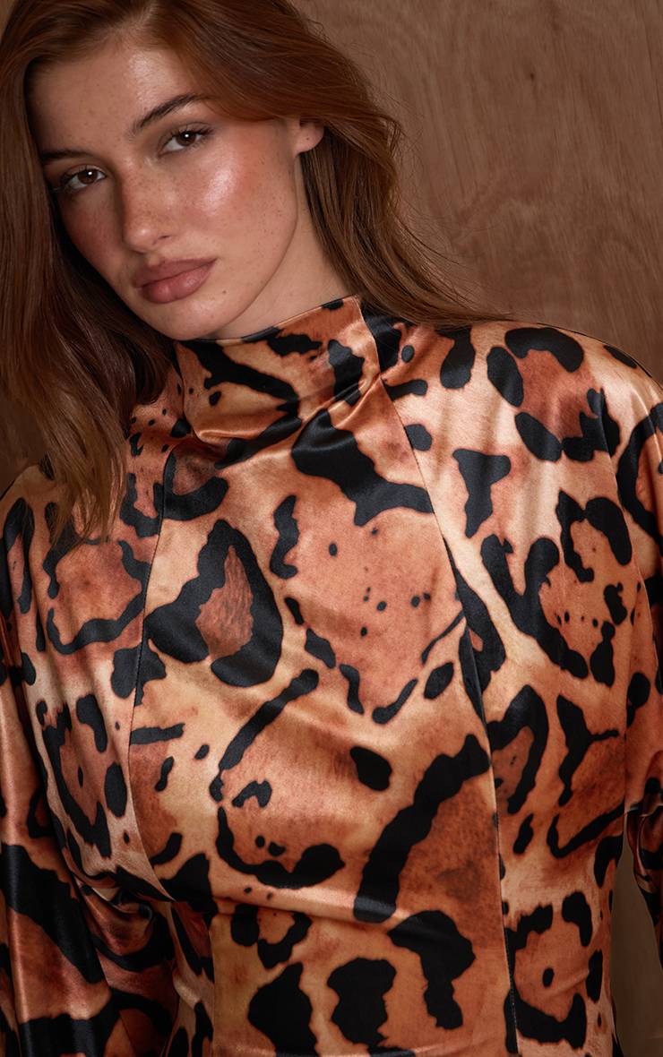 Multicolore Robe Moulante En Velours Imprimé Léopard Plt Label