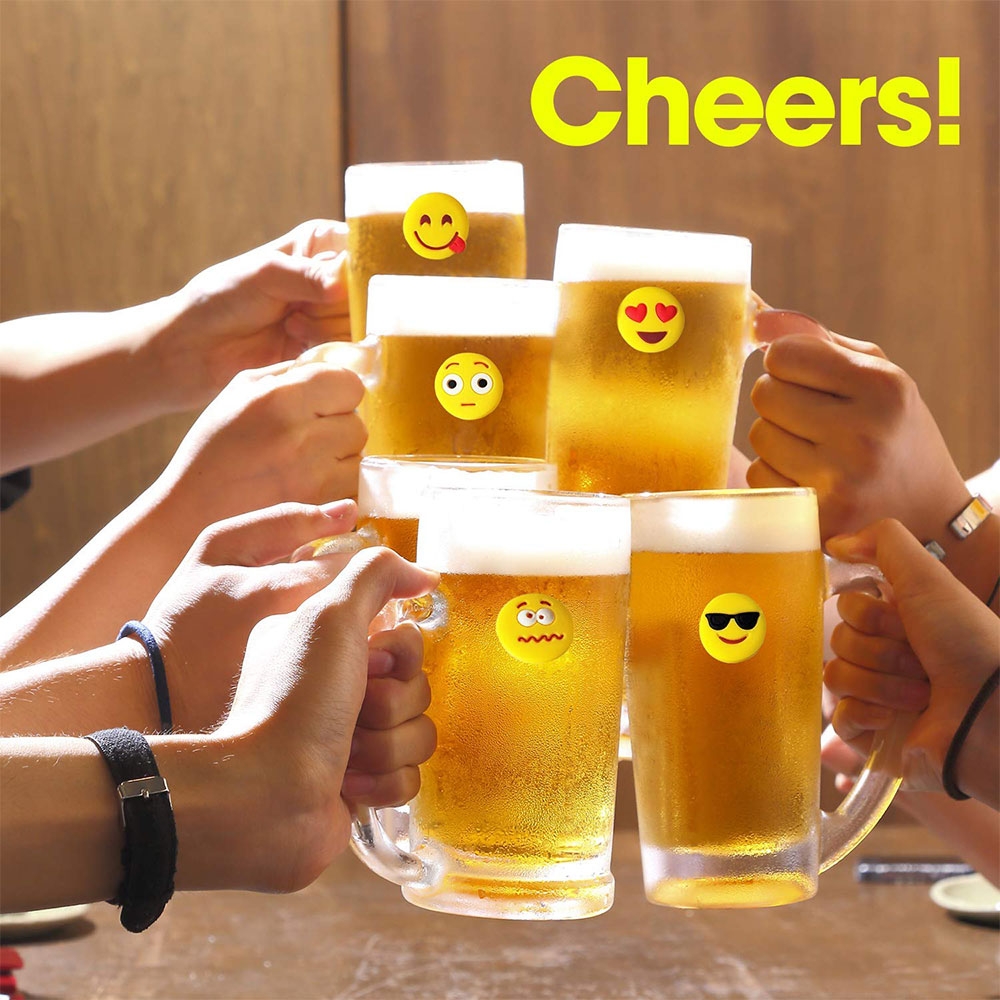 (12er Set) Silikon Glas Markierer Wiederverwendbare Trinkglas Markierung mit Saugnapf - Emoji