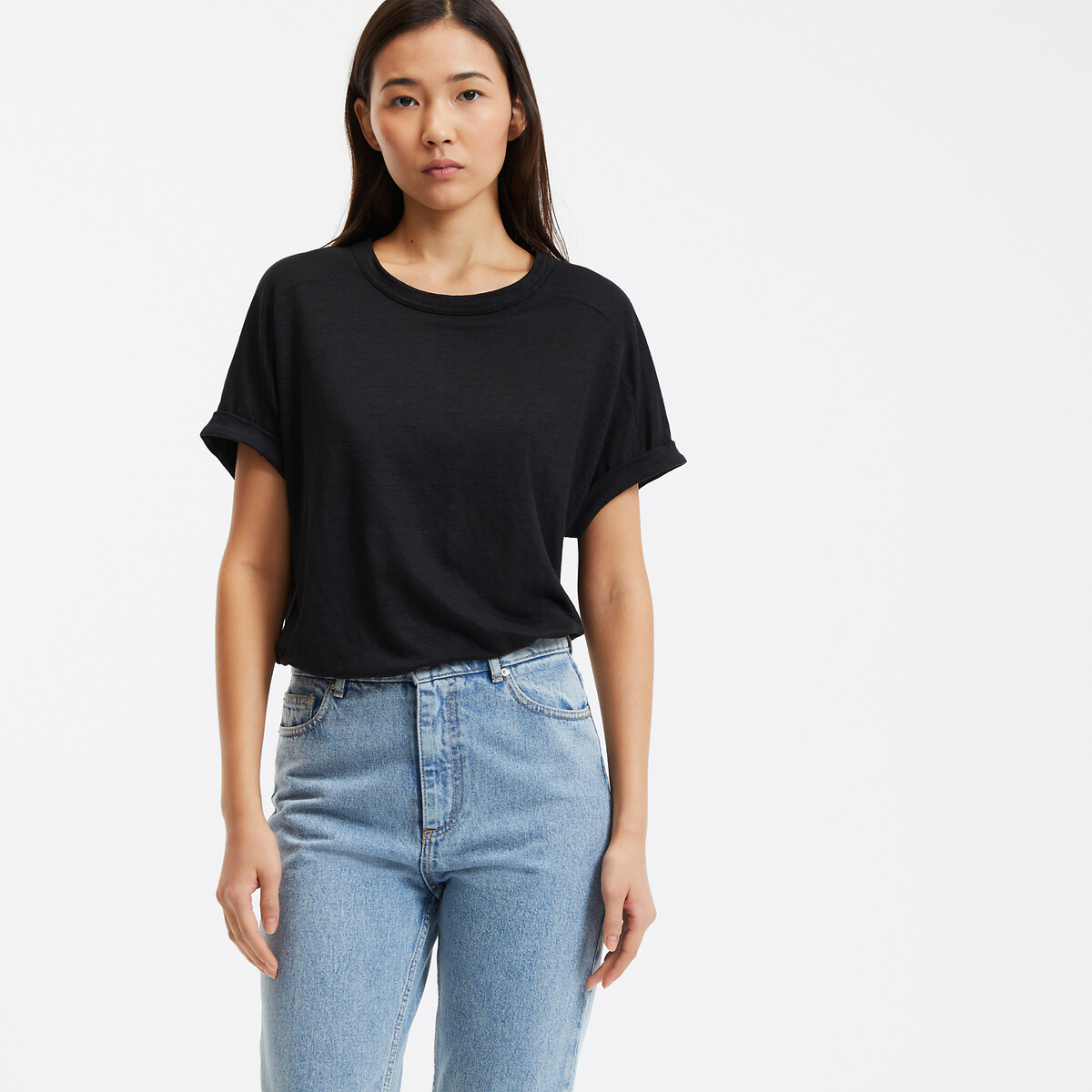 COLEÇÕES LA REDOUTE<br>Camiseta de linho com gola redonda