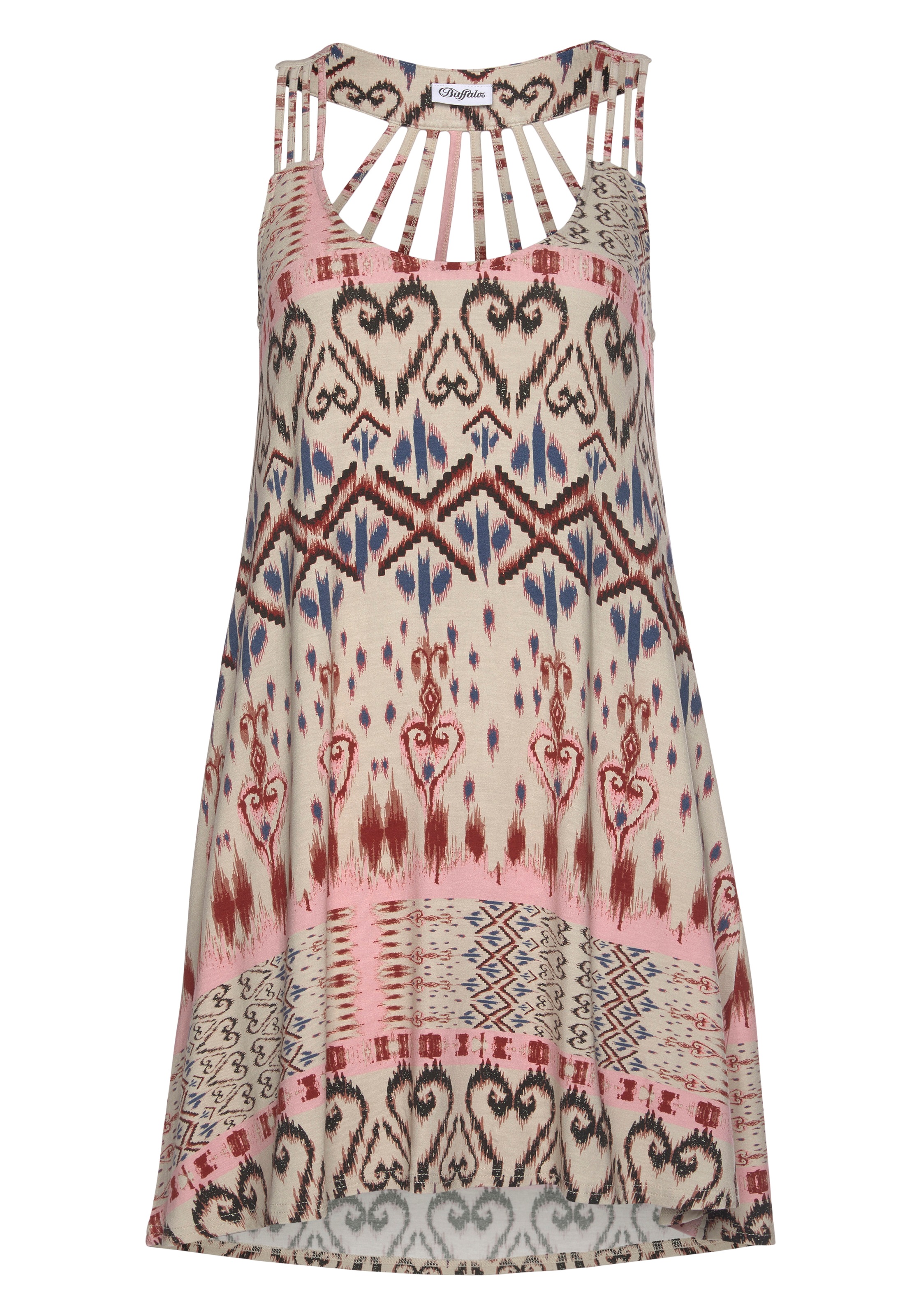 Buffalo Strandkleid mit besonderem Trägerdesign und Ethnoprint, Minikleid, Sommerkleid