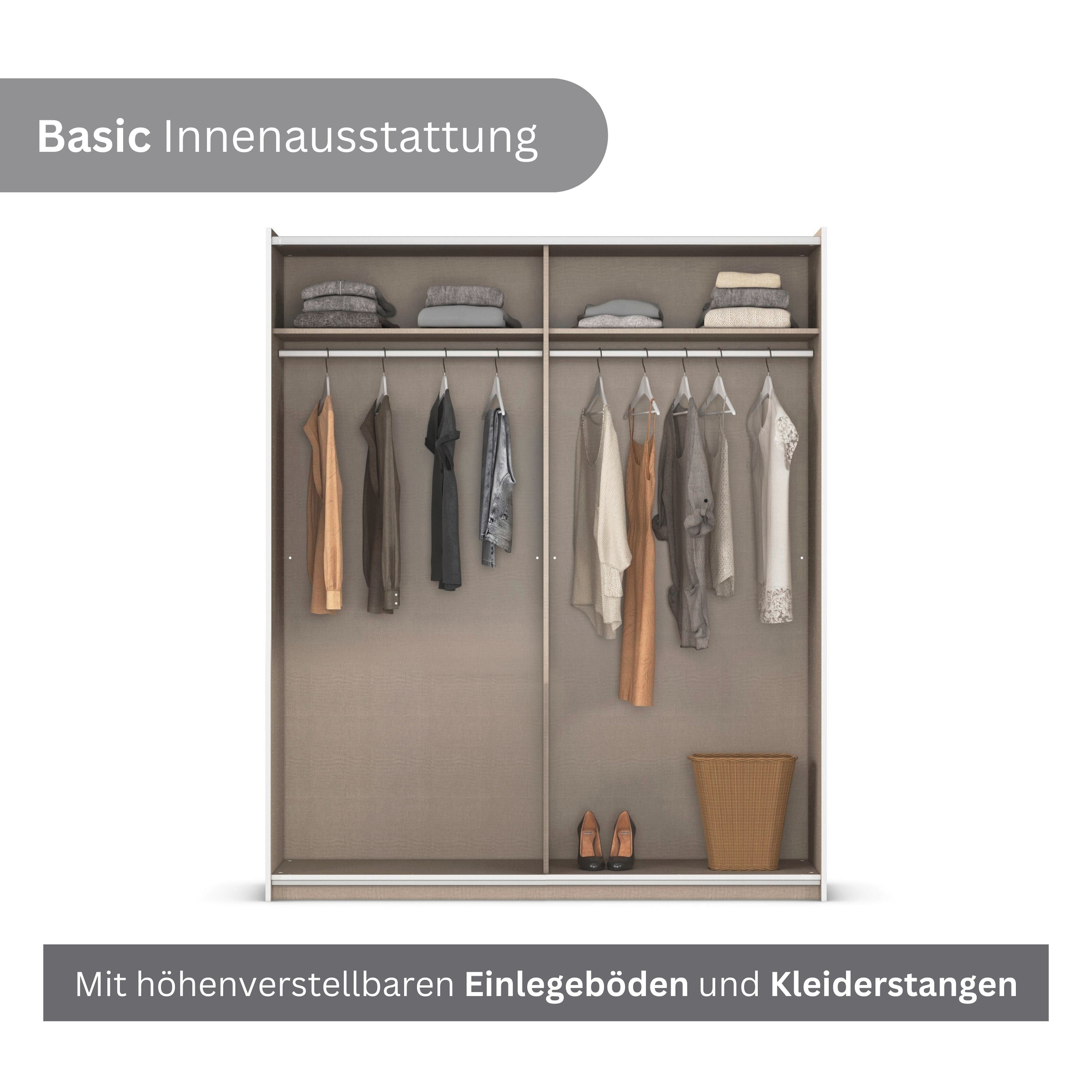 rauch Schwebetürenschrank »Kleiderschrank Drehtürenschrank Schrank Garderobe KRONACH TOPSELLER« in 3 Ausstattungen BASIC/CLASSIC/PREMIUM, Breiten 131/175/218/261 cm,  mit Spiegel und viel Stauraum, Metallgriffleisten, MADE IN GERMANY
