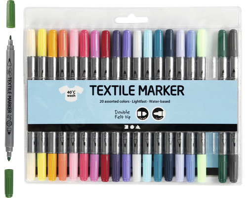 Textielstiften 2,3+3,6 mm lijnbreedte, gesorteerd, 20 st.