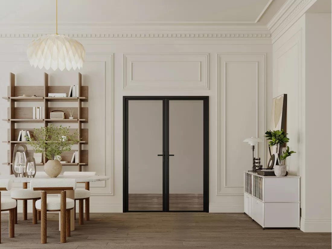 Bloc porte réversible à deux battants en aluminium et verre trempé fumé - 2 x H204 x L93 cm - Noir - LOXTON