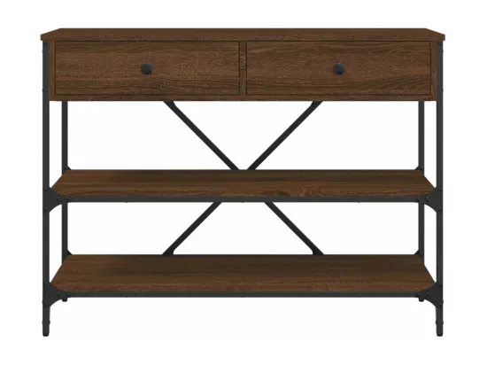 Table console avec tiroirs et étagères chêne marron