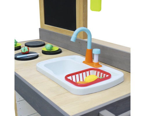 Grote houten zand- en waterspeelkeuken, grijs