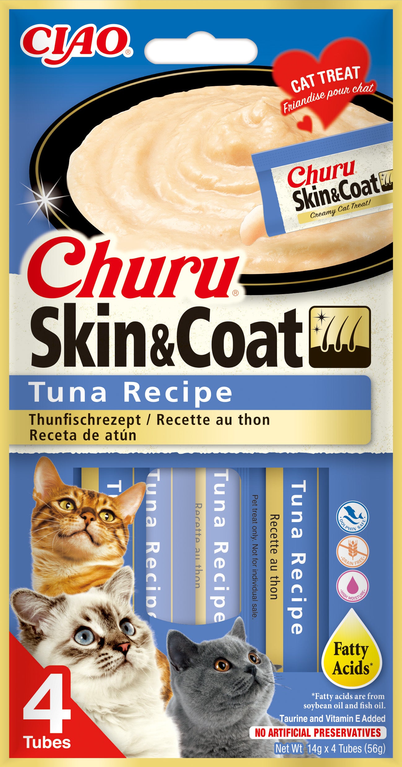 Inaba kattensnack Churu Skin & Coat tonijn 14 g 4 stuks