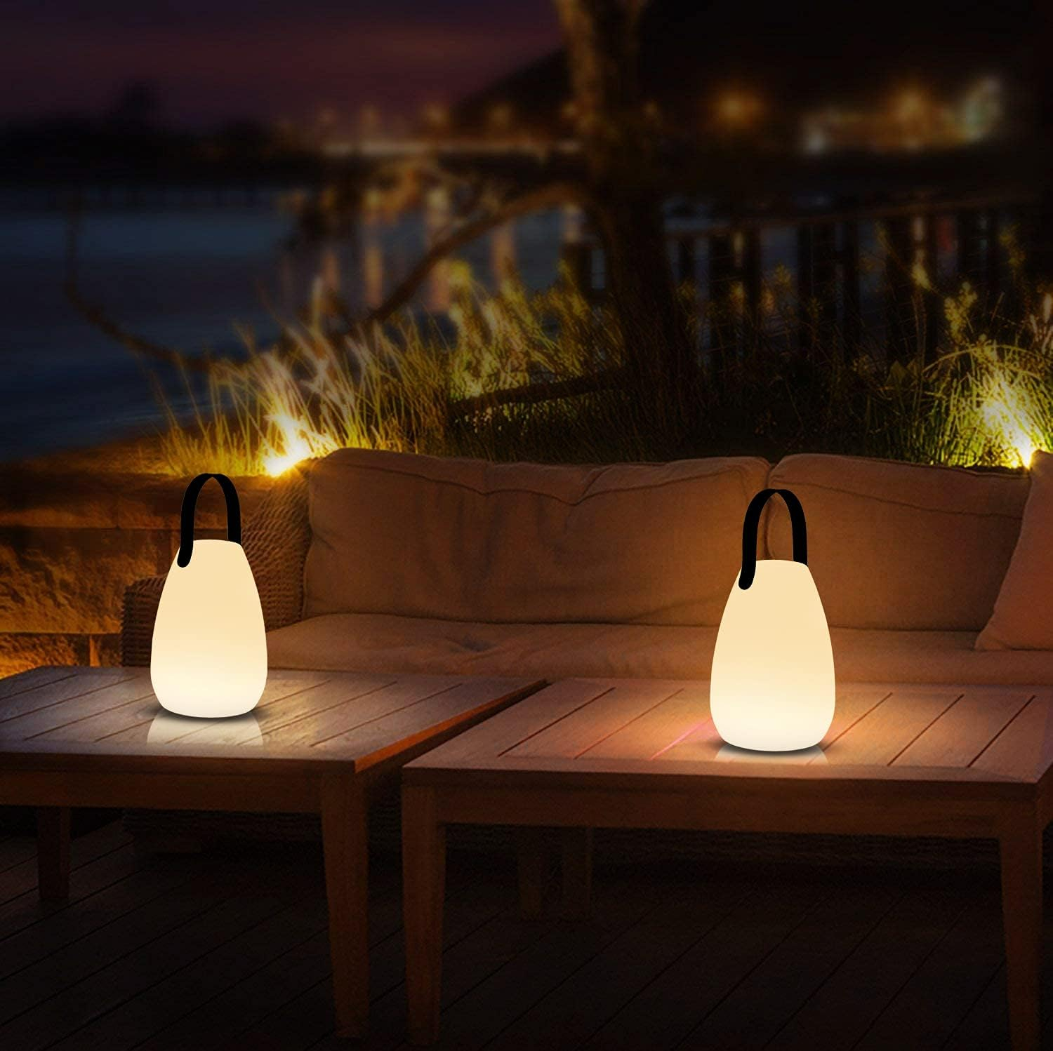 (Ø12x27cm) LED Outdoor Lampe USB Hänge Laterne Tragbare Tisch Deko Dimmbare Gartenleuchte inkl. Fernbedienung IP65 - Bunt