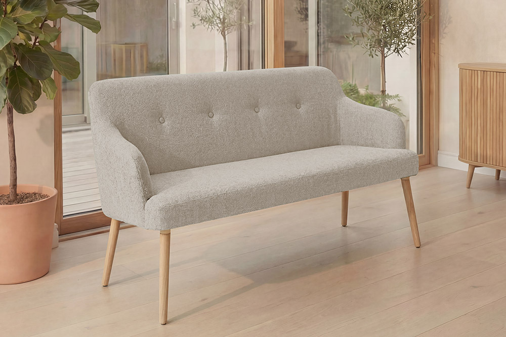 Nordische Sitzbank SCANDINAVIA MEISTERSTÜCK 115cm beige natur Massivholz mit Armlehne