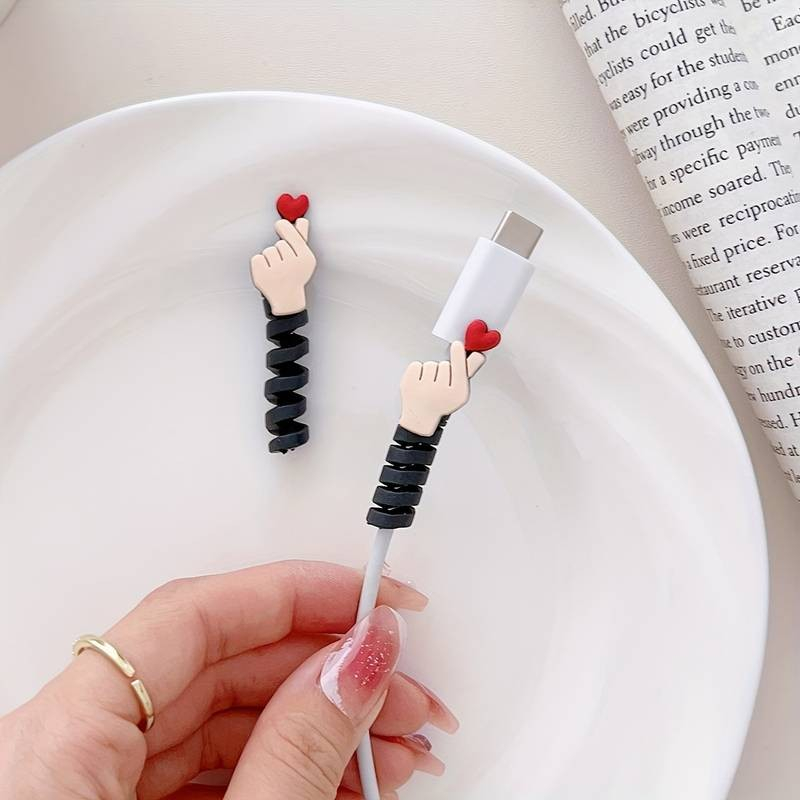 Universal Kabel Bruchschutz / Halter / Kabelbeisser Koreanisches Finger Herz - Schwarz