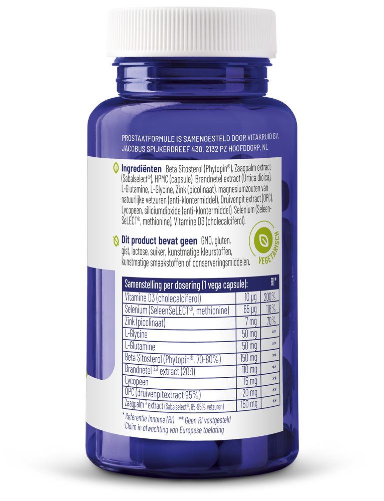 Vitakruid Prostaatformule Oa Zaagpalm, Brandnetel & Zink (60 vega capsules)